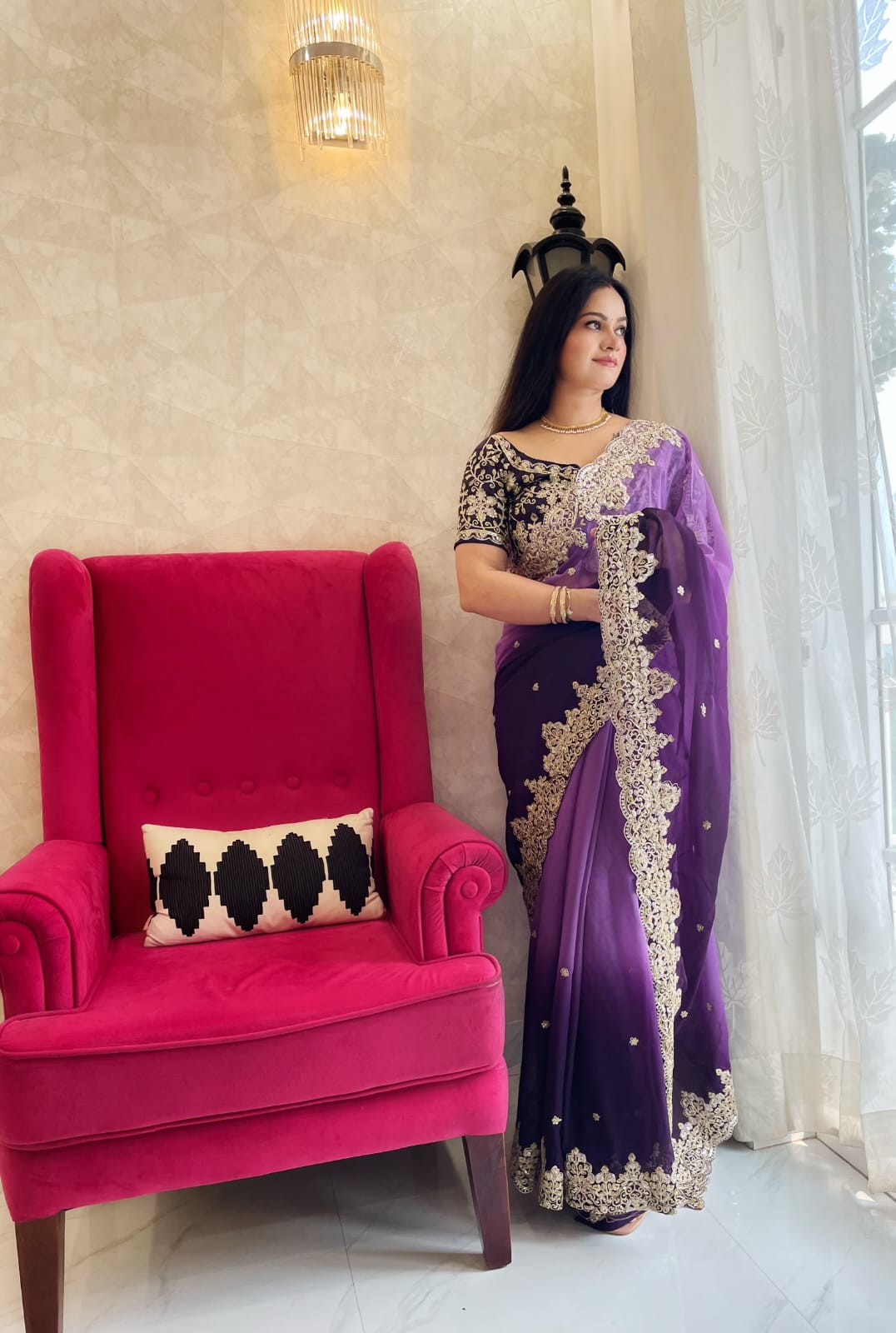 Faux shaded sequence work georgette sarees