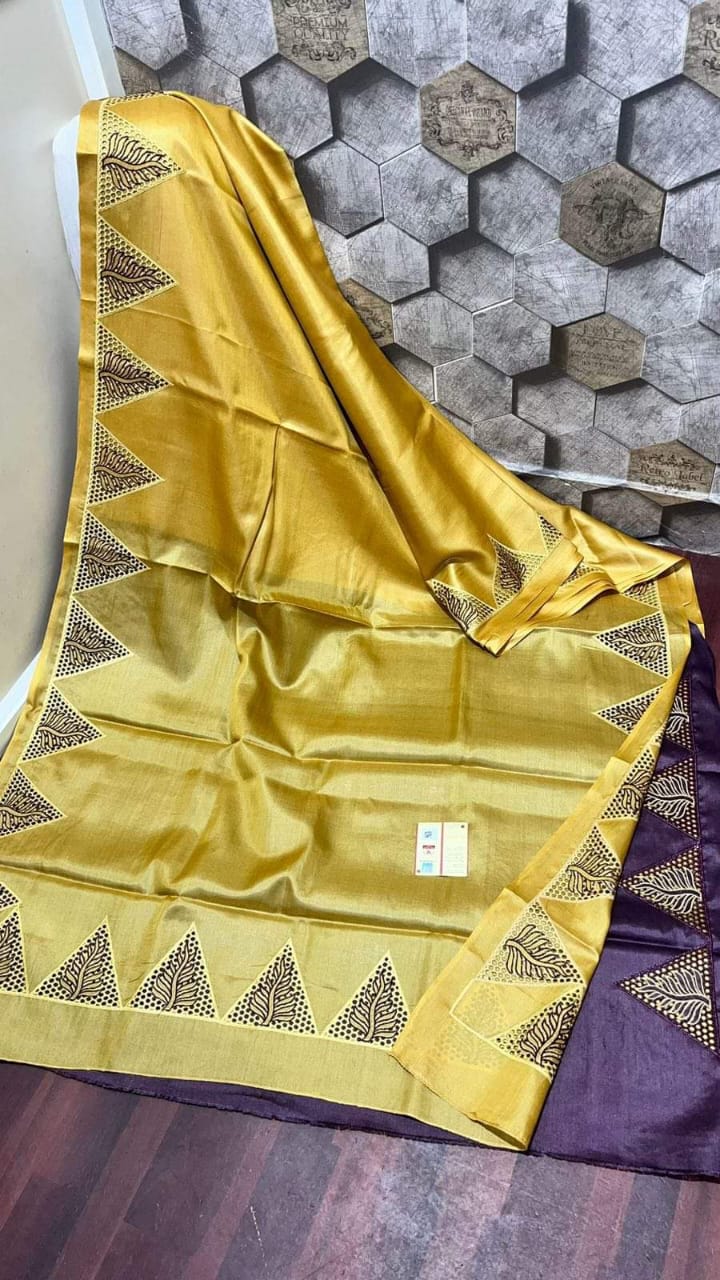 Tussar silk hand cutwork embroidery sarees