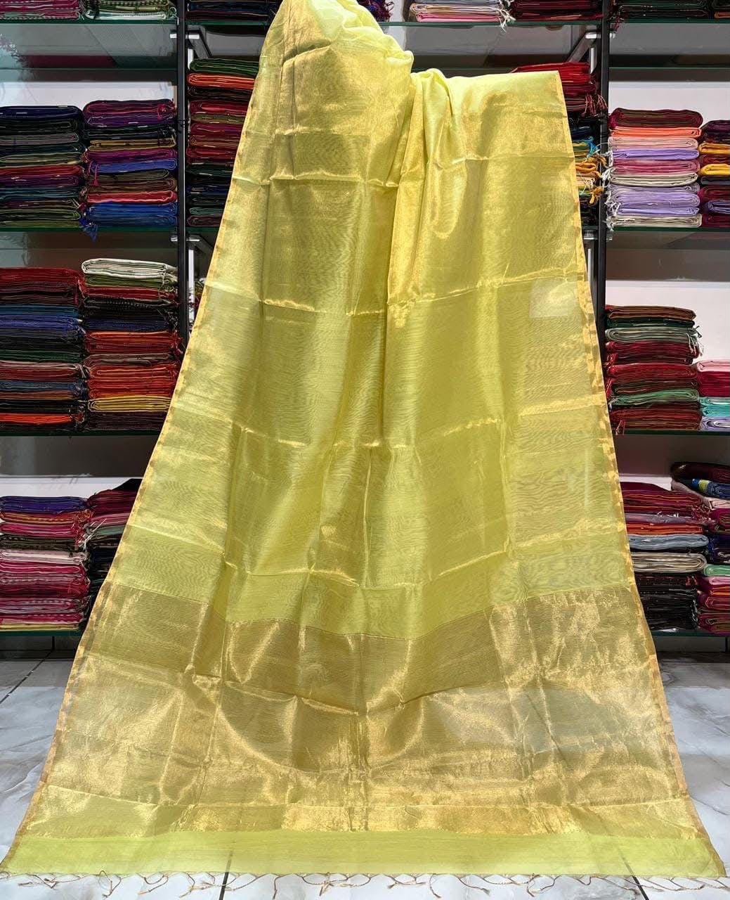 Linen Tissue sarees with 1 inch border