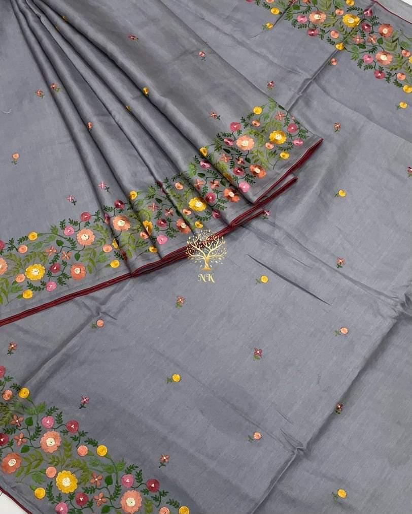 Tussar Munga silk embroidery sarees