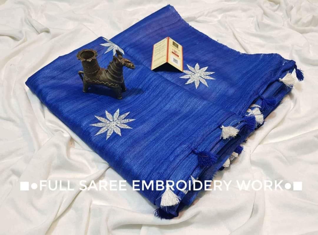 Pure Tussar Ghicha Embroidery sarees