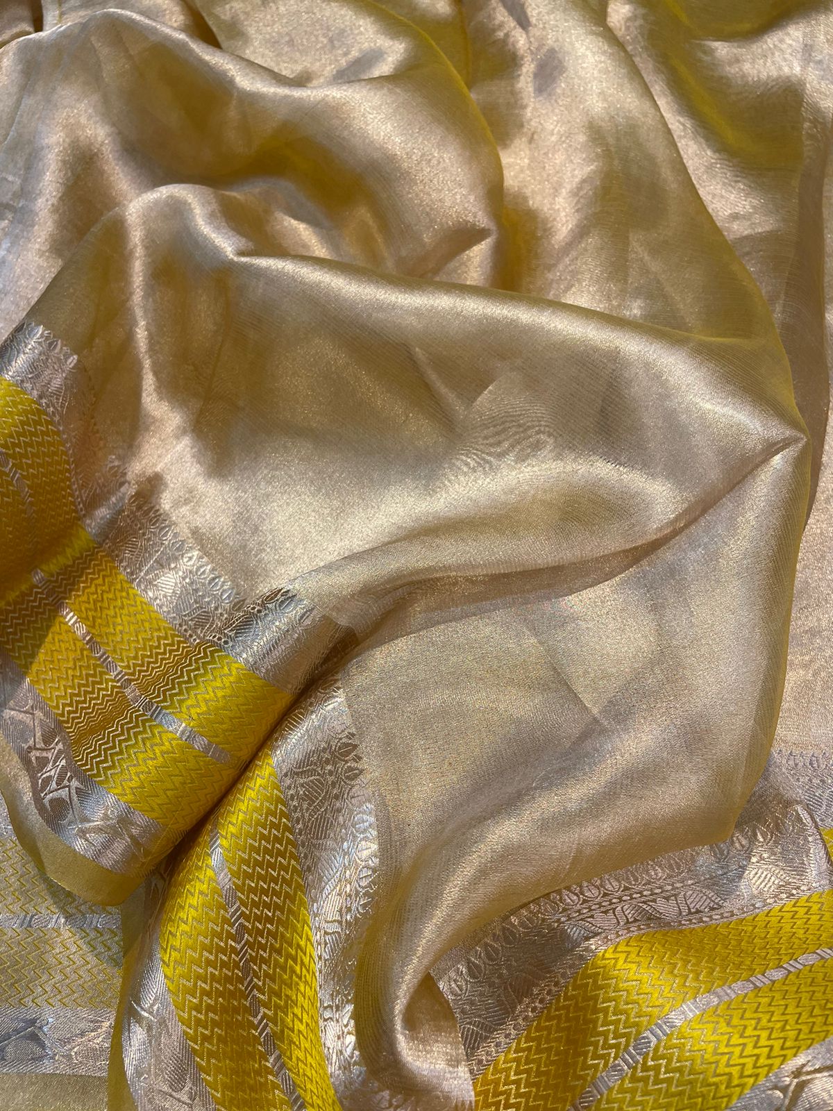 Gold with yellow pure metallic double tissue organza sarees