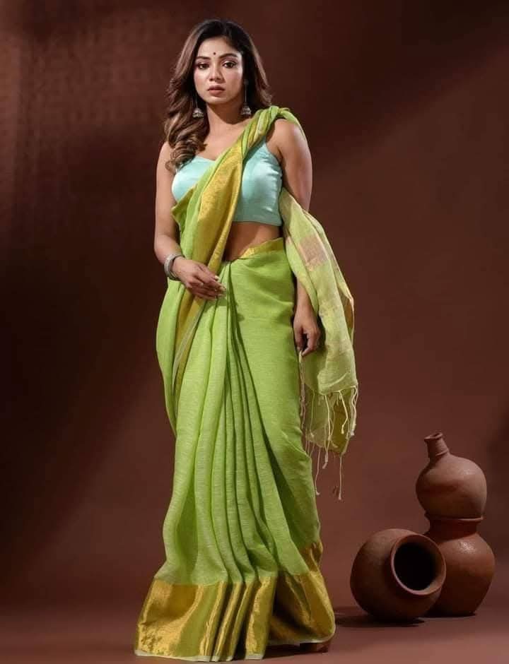 Linen big border sarees