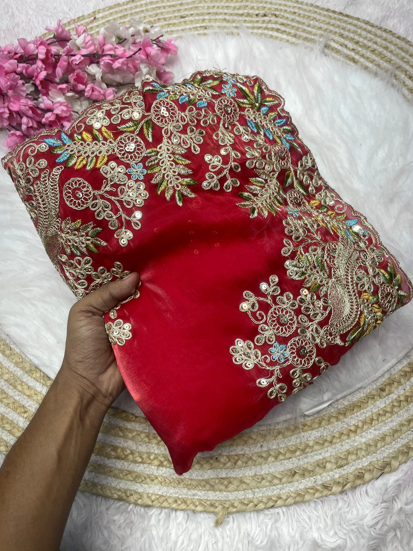 Soft jimmy choo Embroidery sarees