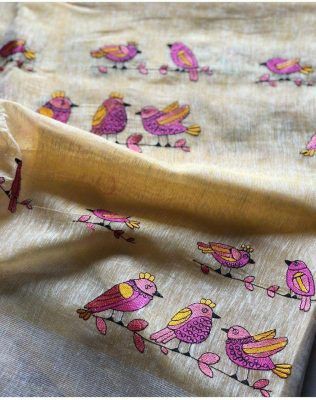Linen embroidery work sarees