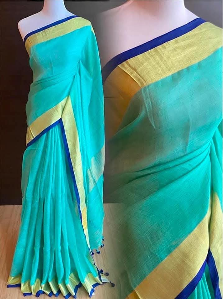 Pure linen sarees with zari border