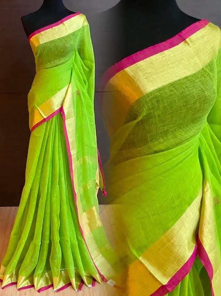 Pure linen sarees with zari border