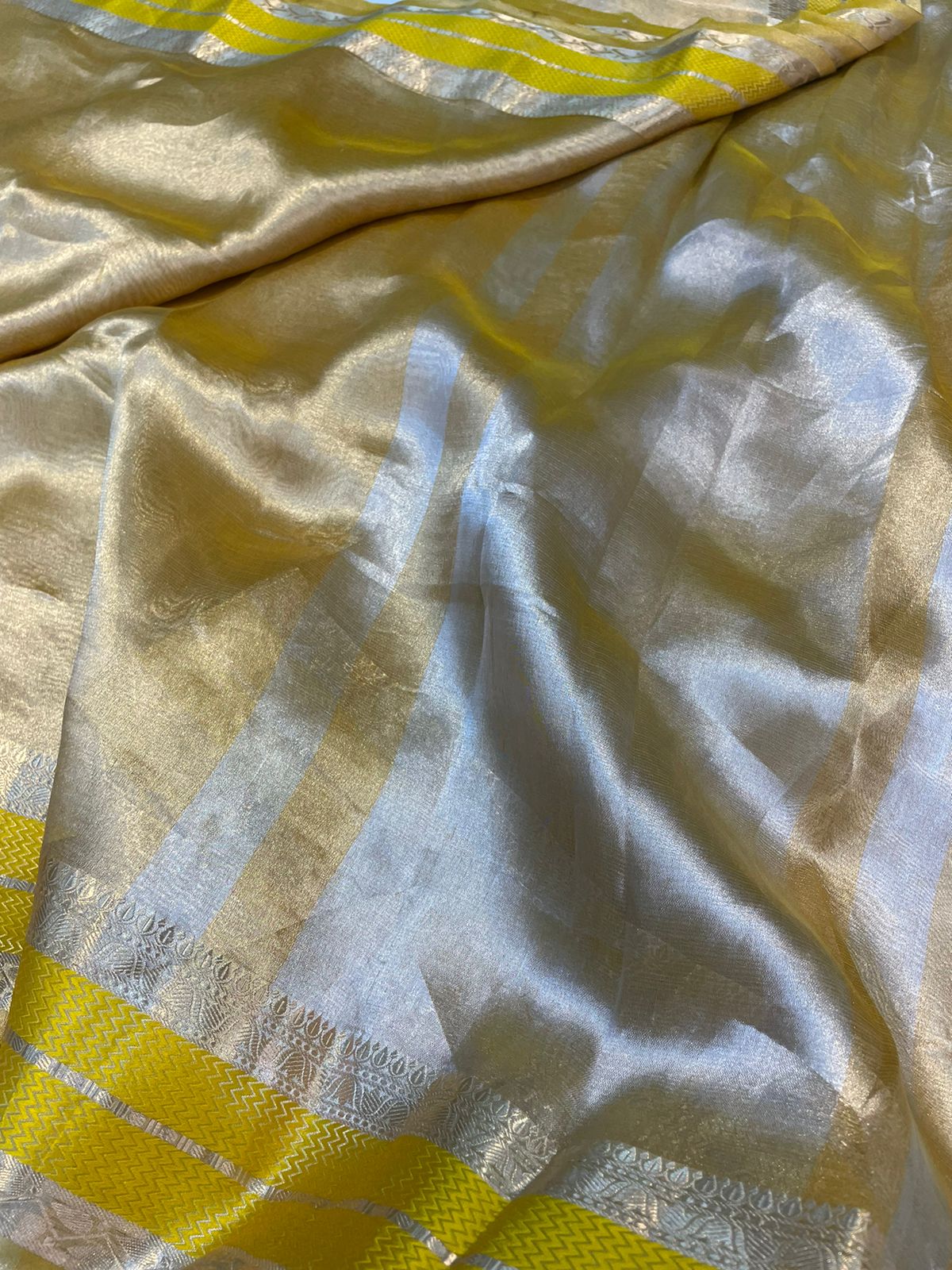 Gold with yellow pure metallic double tissue organza sarees
