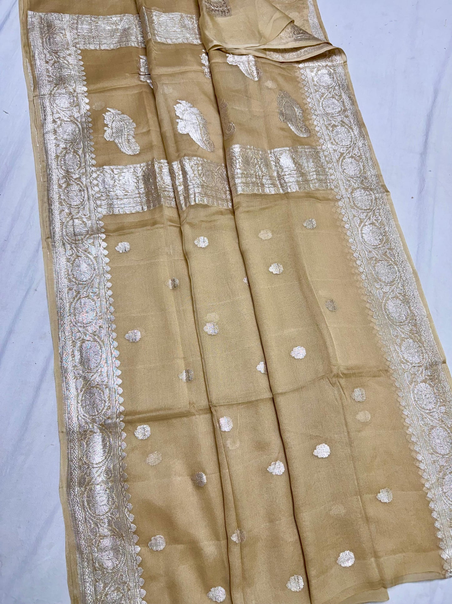 Light brown pure banarasi georgette chiffon sarees