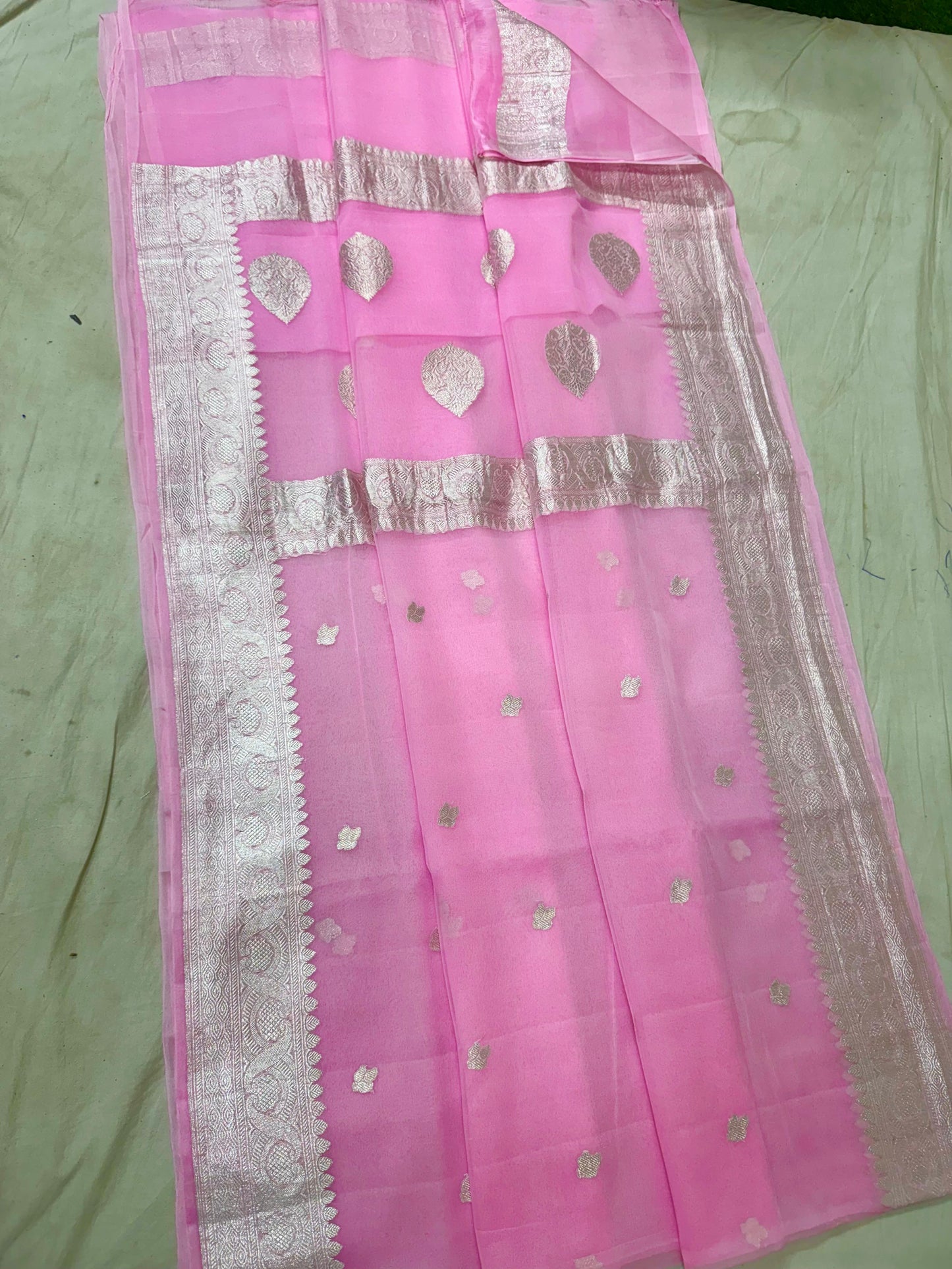 Light fuchsia pink pure banarasi georgette chiffon sarees
