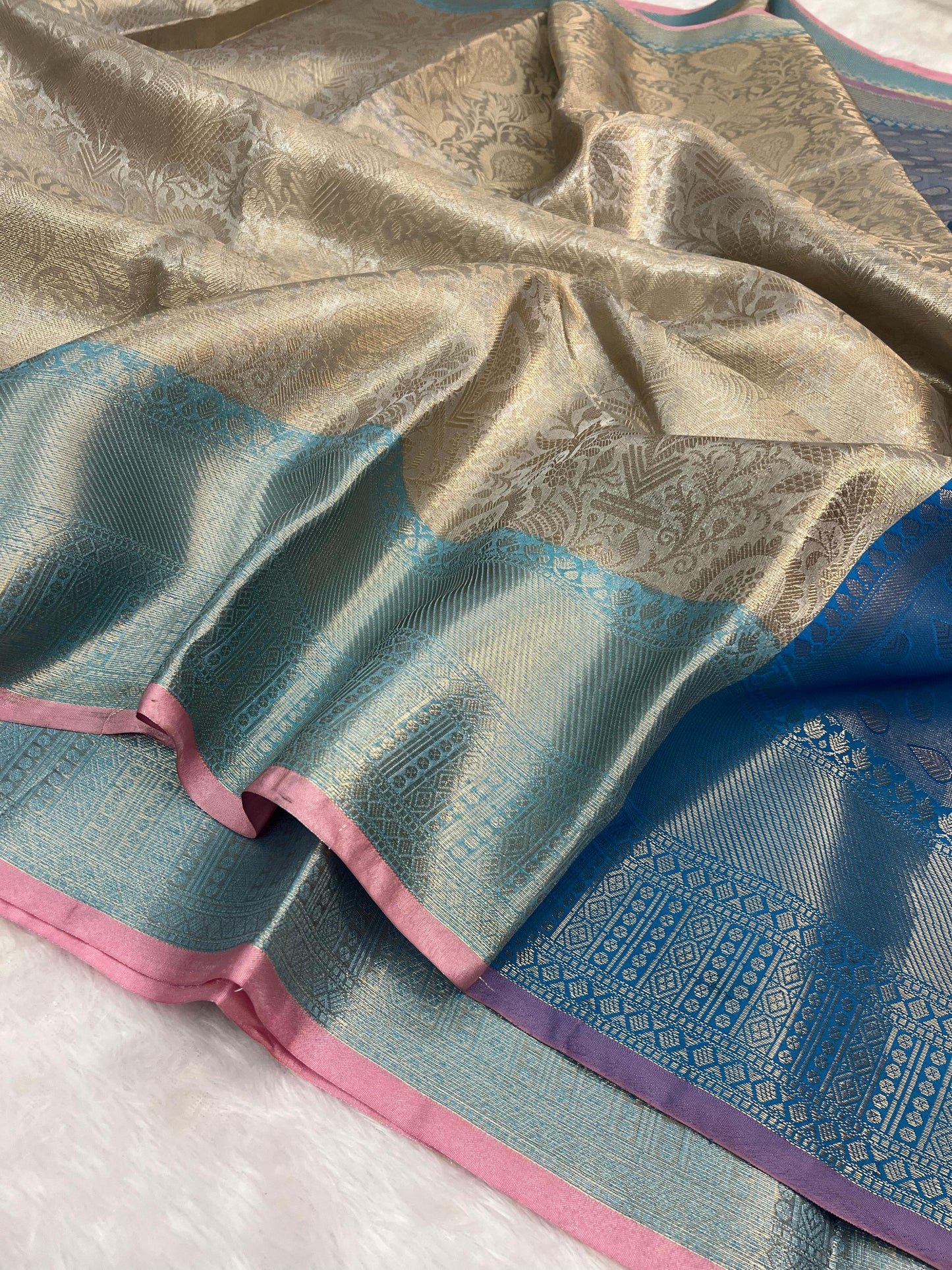 Silver banarasi katan tissue silk sarees