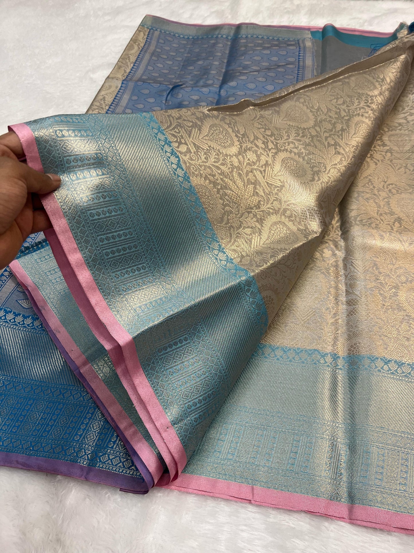 Silver banarasi katan tissue silk sarees