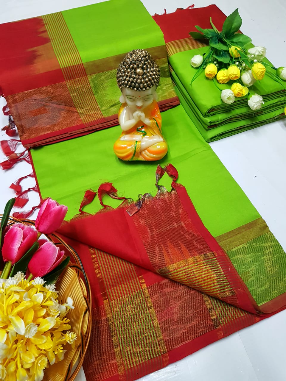 Uppada Tripura silk sarees with small pochampally border