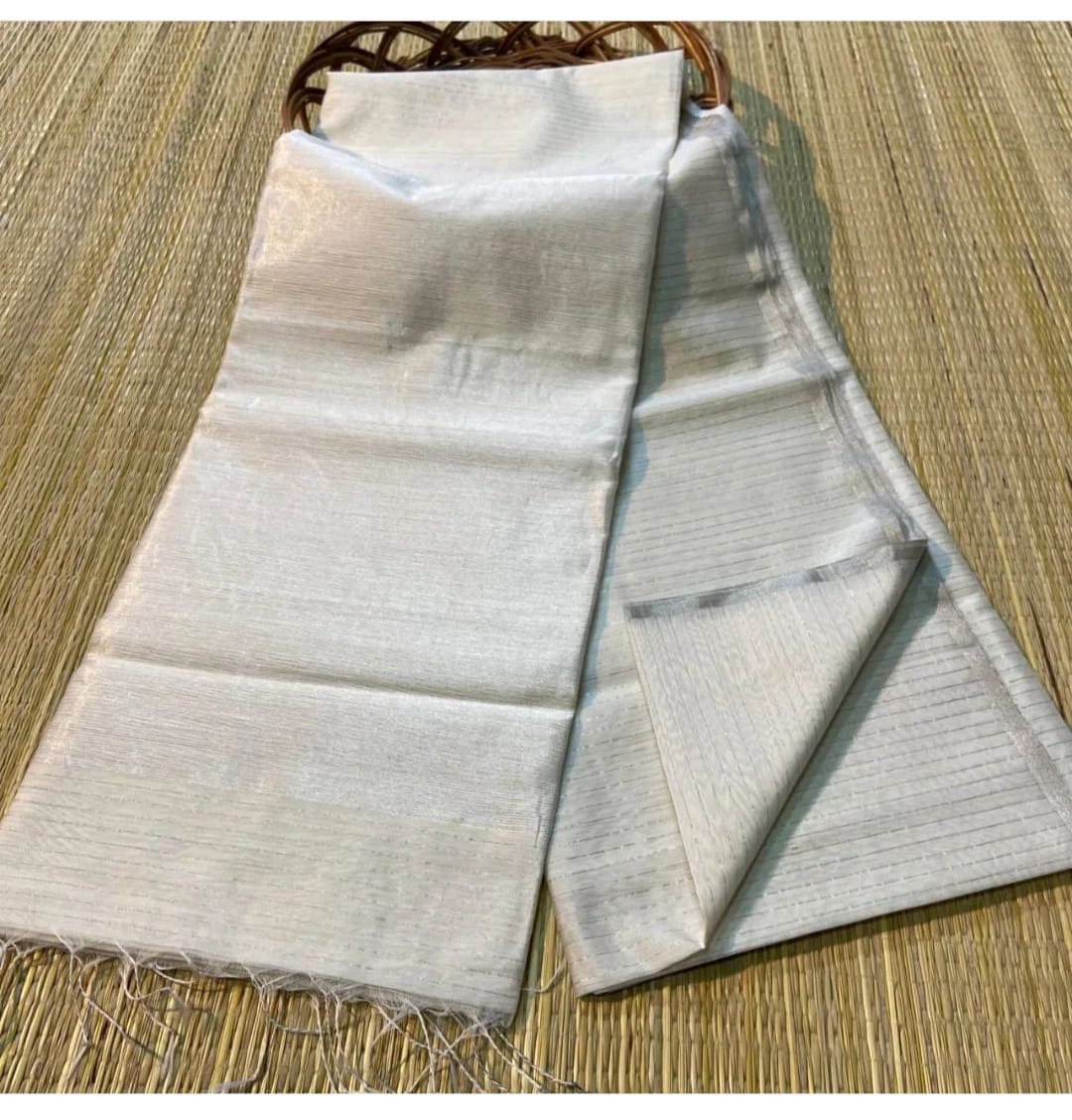 Cream semi silk striped sarees