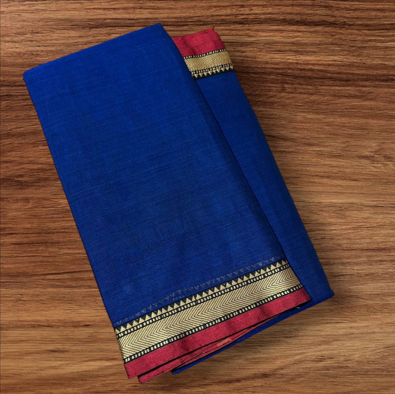Dark blue mercerised Narayanpet Cotton sarees with thin border