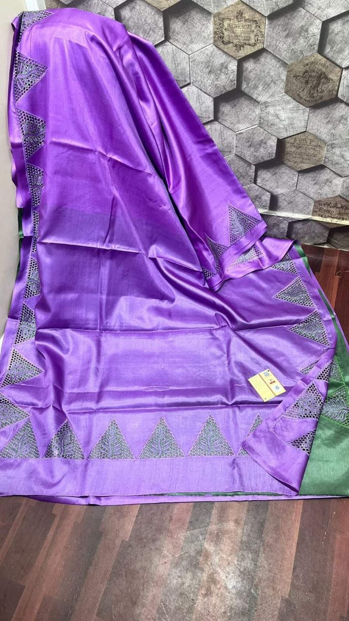 Tussar silk hand cutwork embroidery sarees