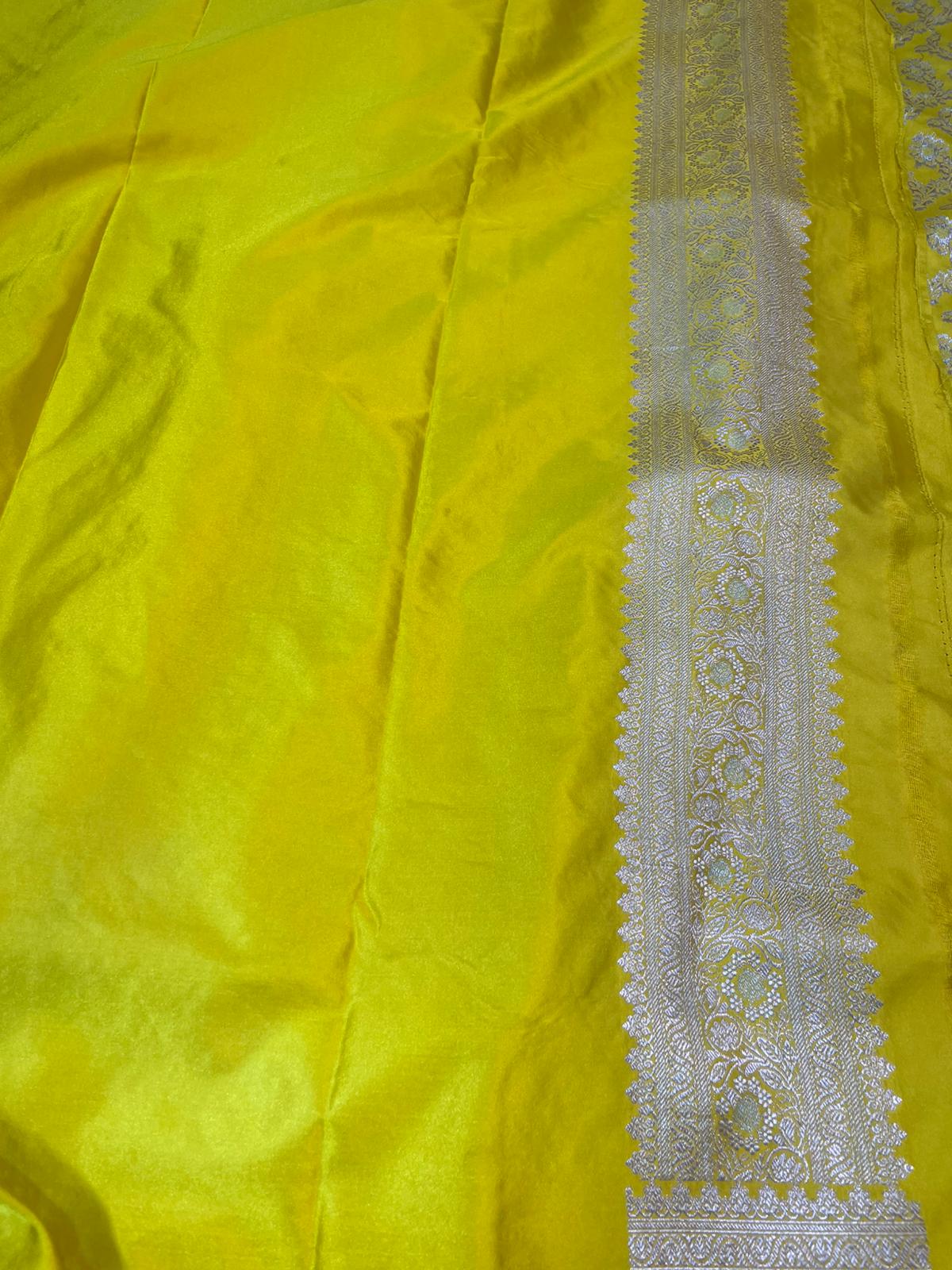 Yellow pure banarasi mashru silk sarees