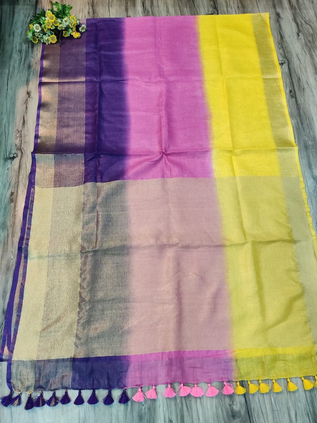Purple with trishade linen by linen sarees