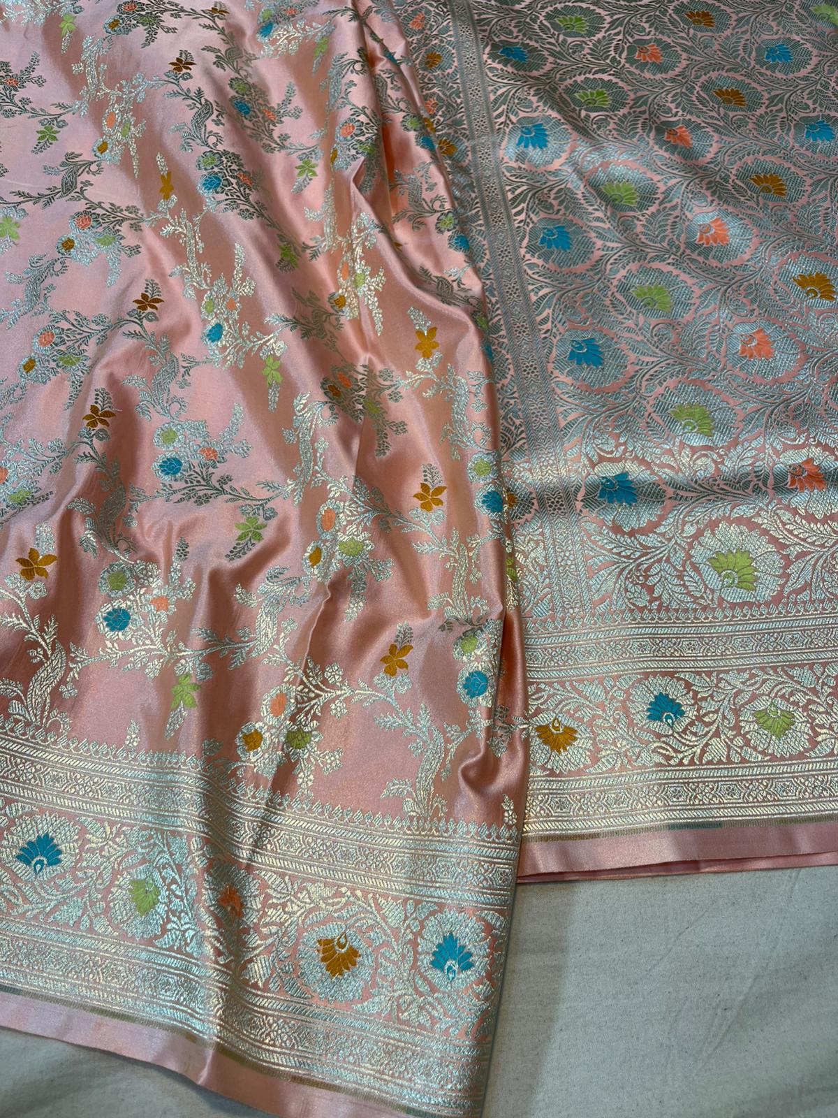 Peach pure banarasi mashru silk sarees