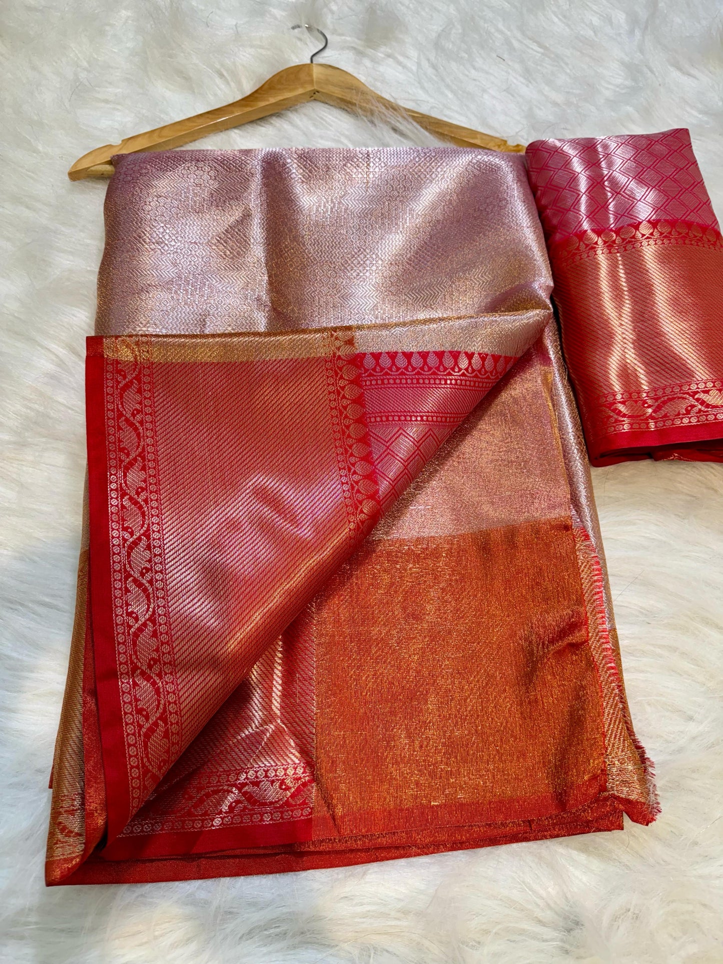 Pinkish gold Banarasi tissue silk sarees