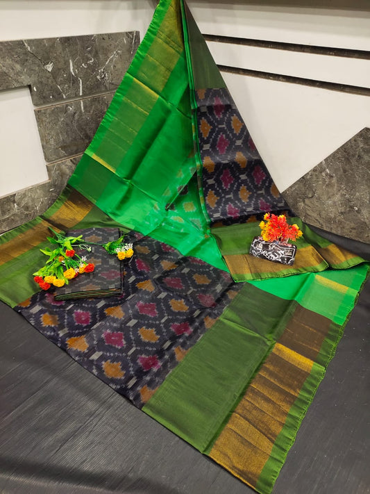 black and green Uppada soft silk sarees