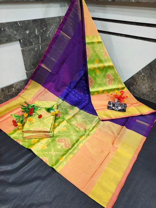 green and dark blue Uppada soft silk sarees