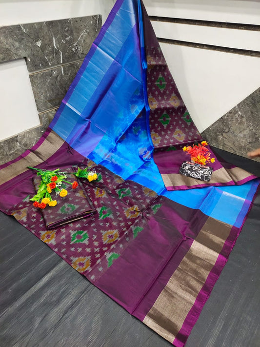 burgundy and sky blue Uppada soft silk sarees