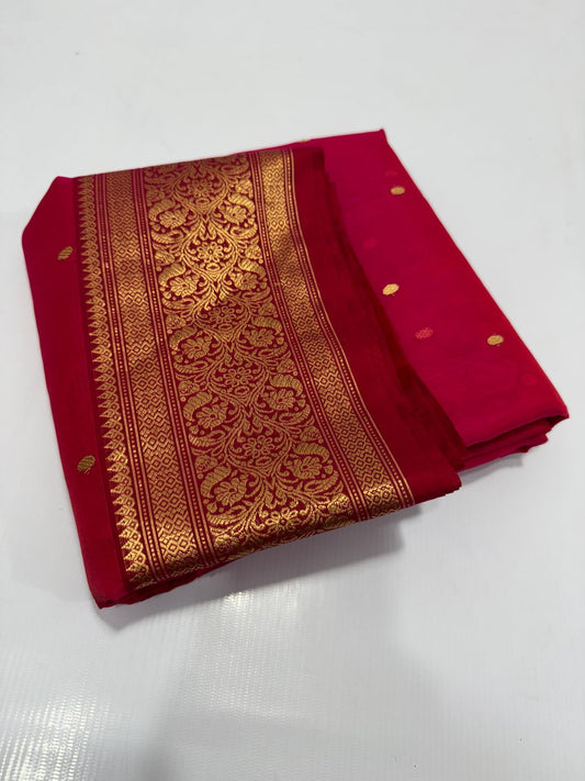 Red mix pink Pure chanderi katan silk sarees