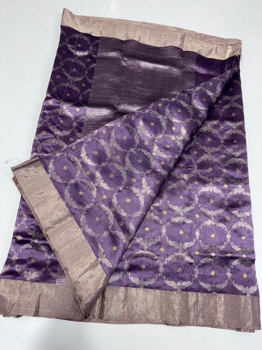 Dark lilac Handloom chanderi katan silk sarees