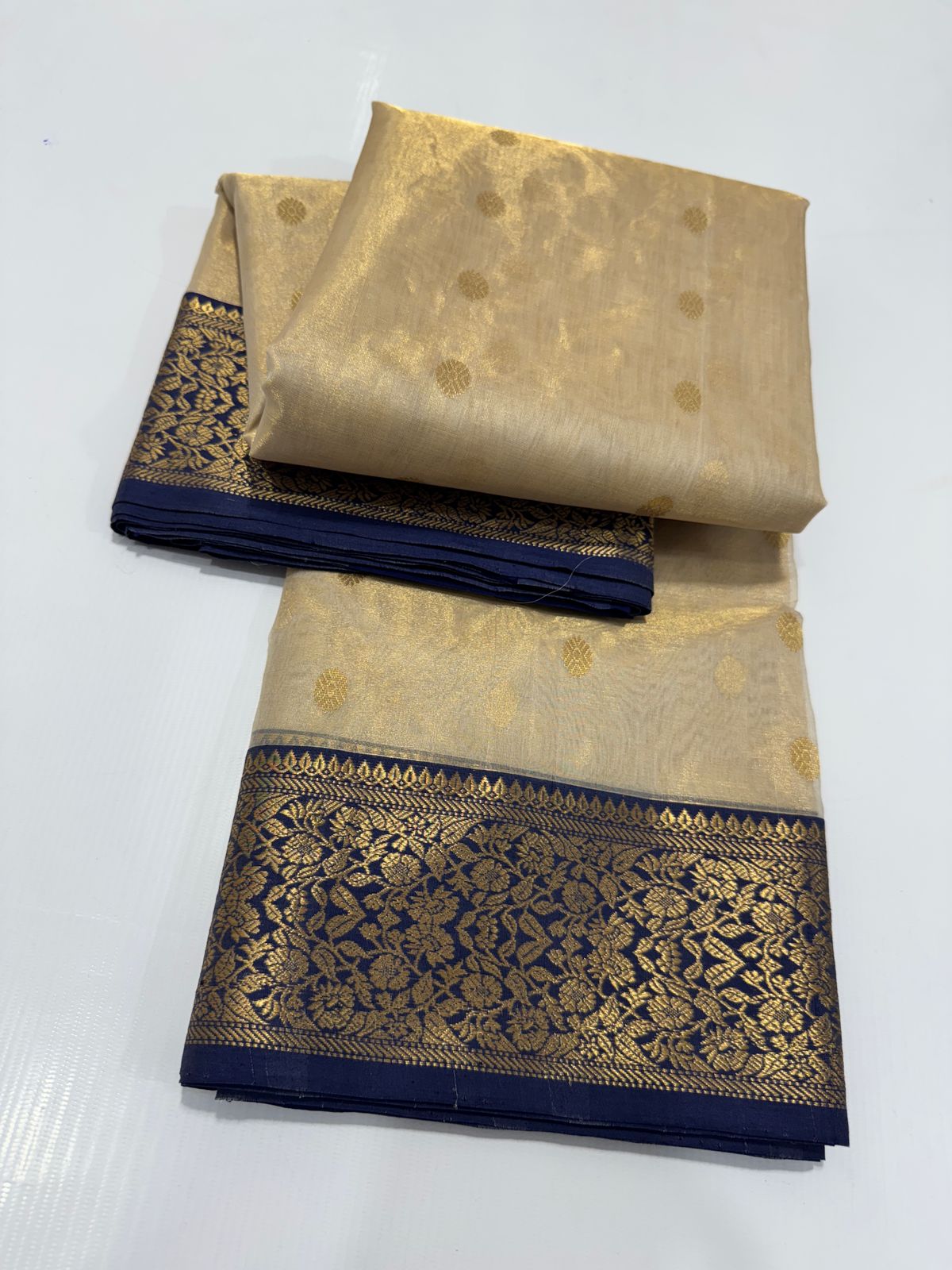 Light gold chanderi tissue silk sarees
