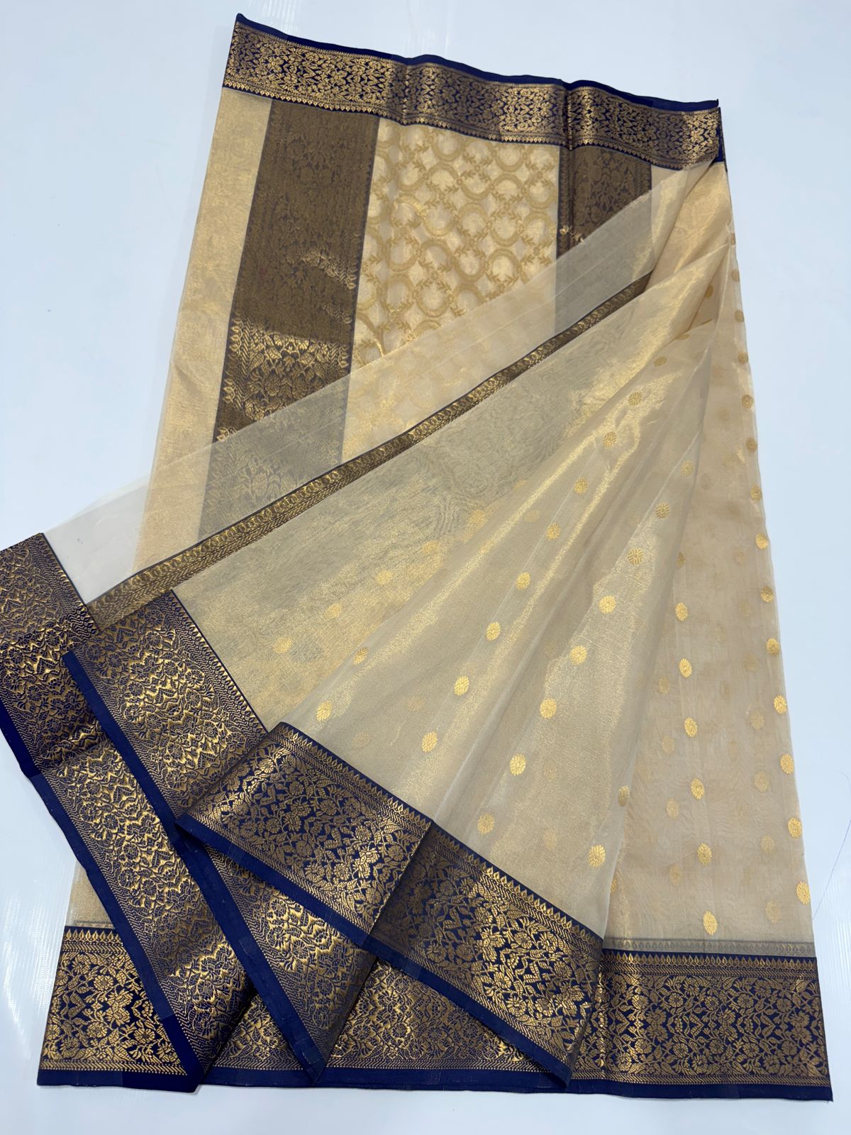 Light gold chanderi tissue silk sarees