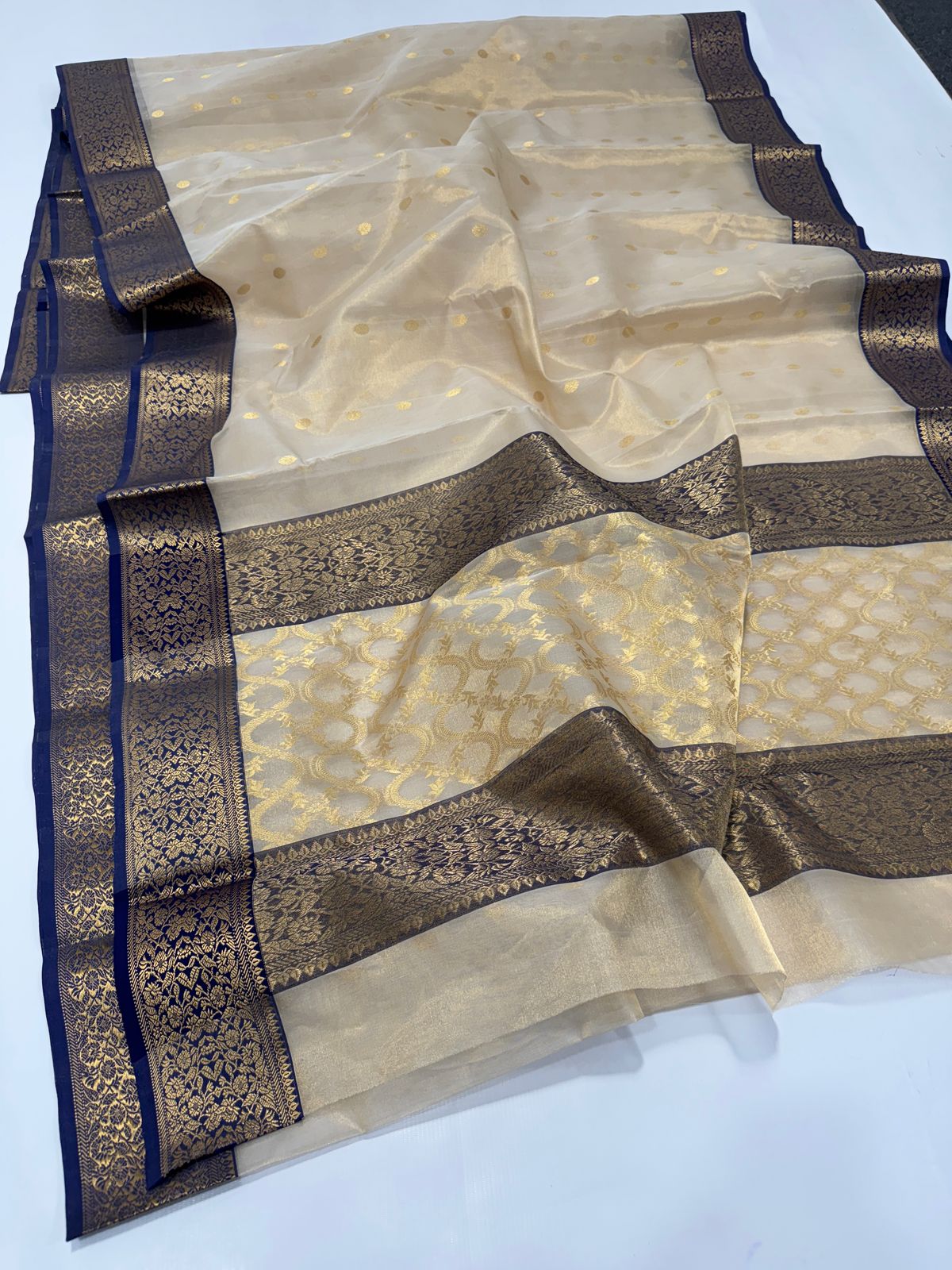 Light gold chanderi tissue silk sarees