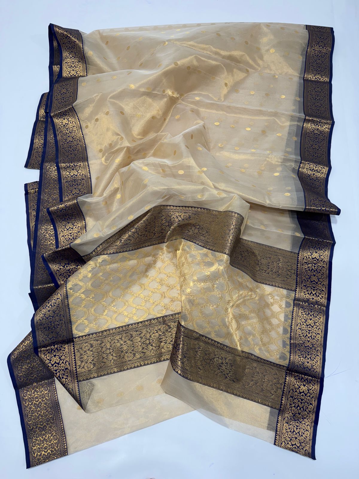 Light gold chanderi tissue silk sarees