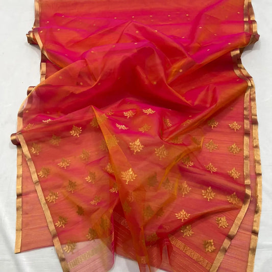Orange mix pink chanderi katan silk sarees