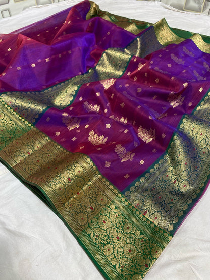Dark purple chanderi katan silk sarees