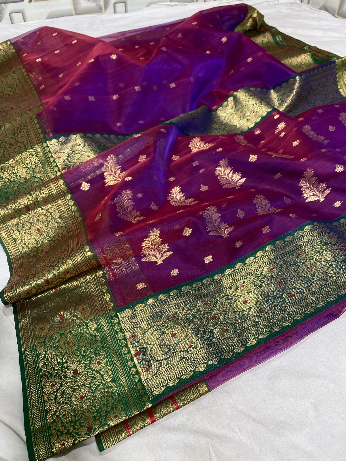 Dark purple chanderi katan silk sarees