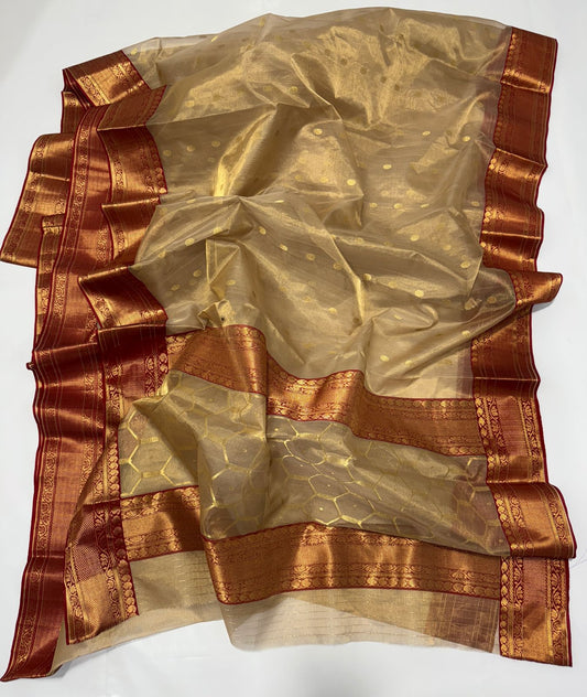 Light gold chanderi tissue silk sarees