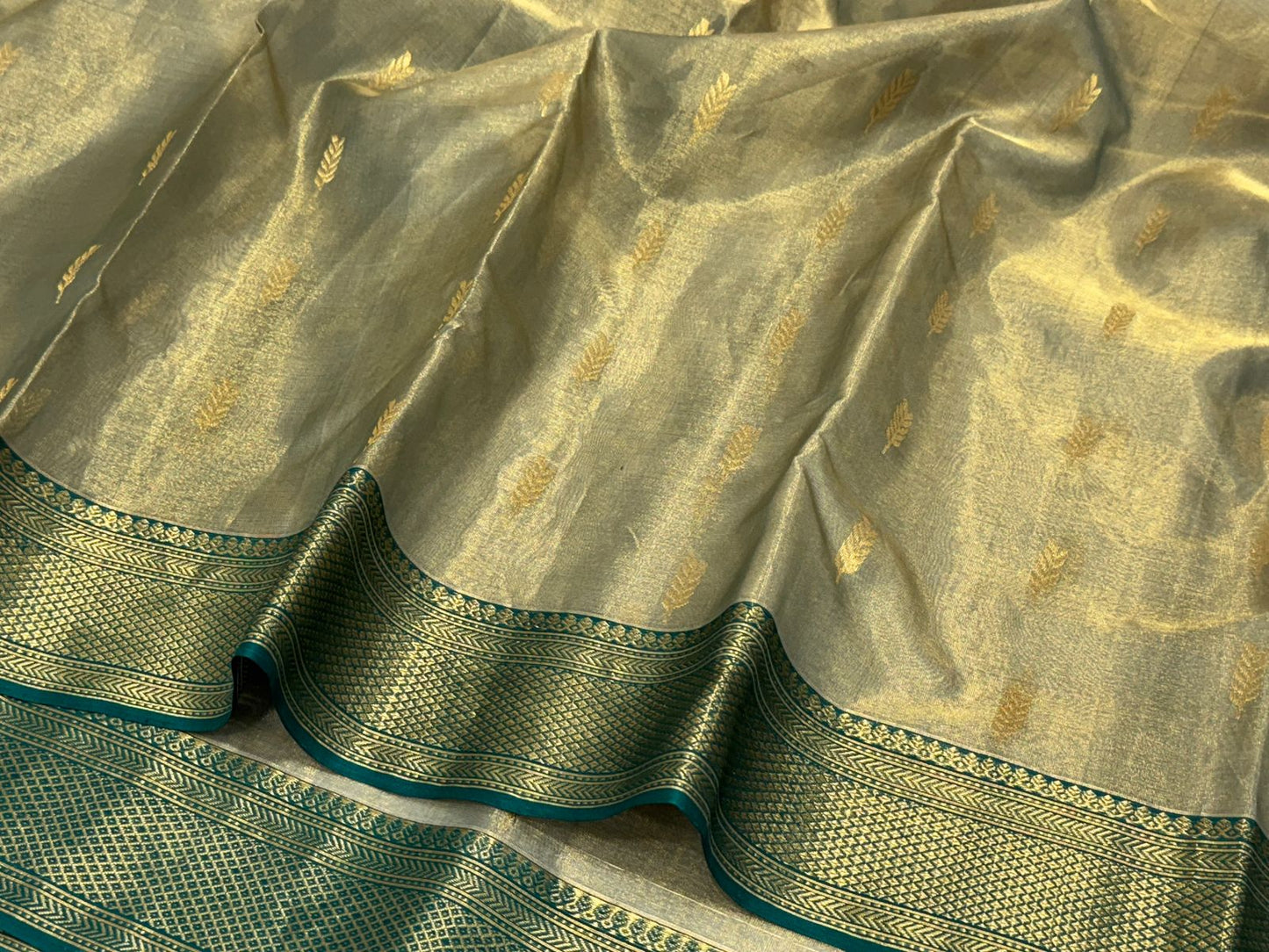 Dark green chanderi tissue silk sarees