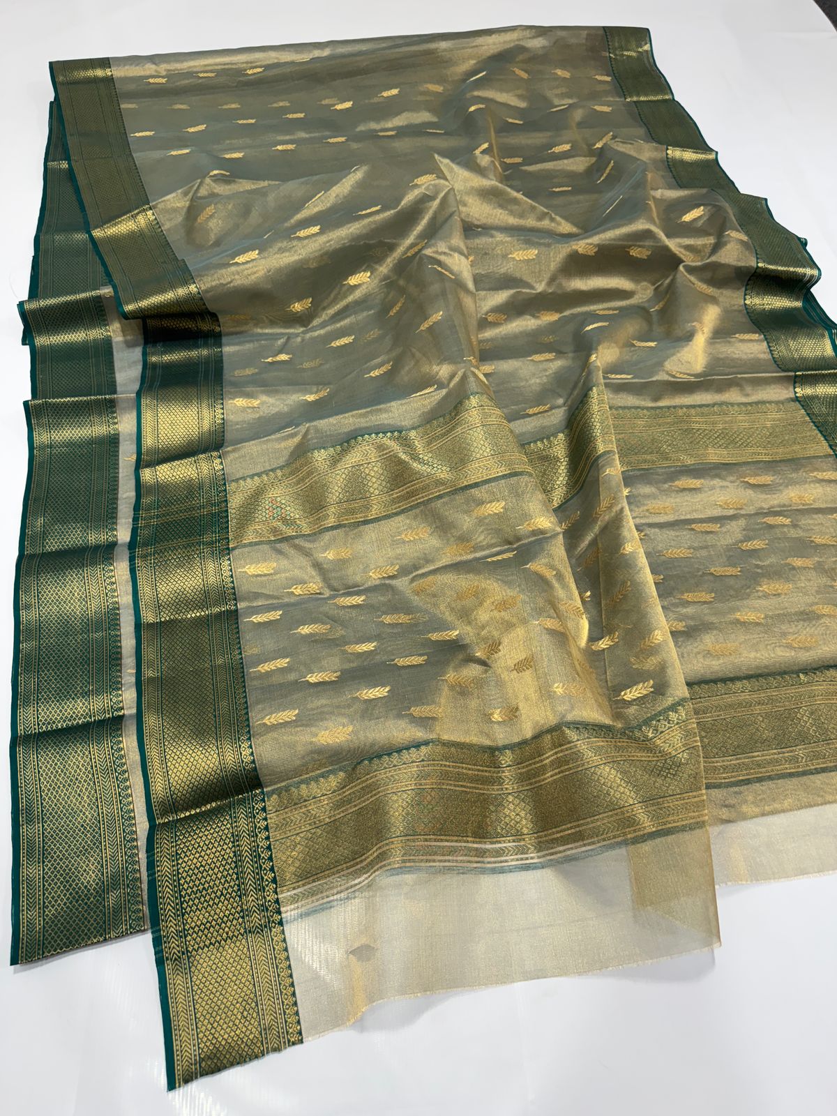 Dark green chanderi tissue silk sarees