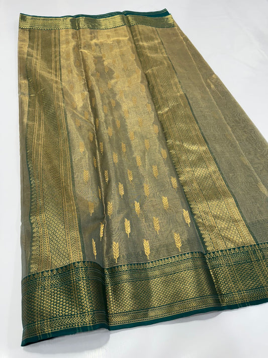 Dark green chanderi tissue silk sarees