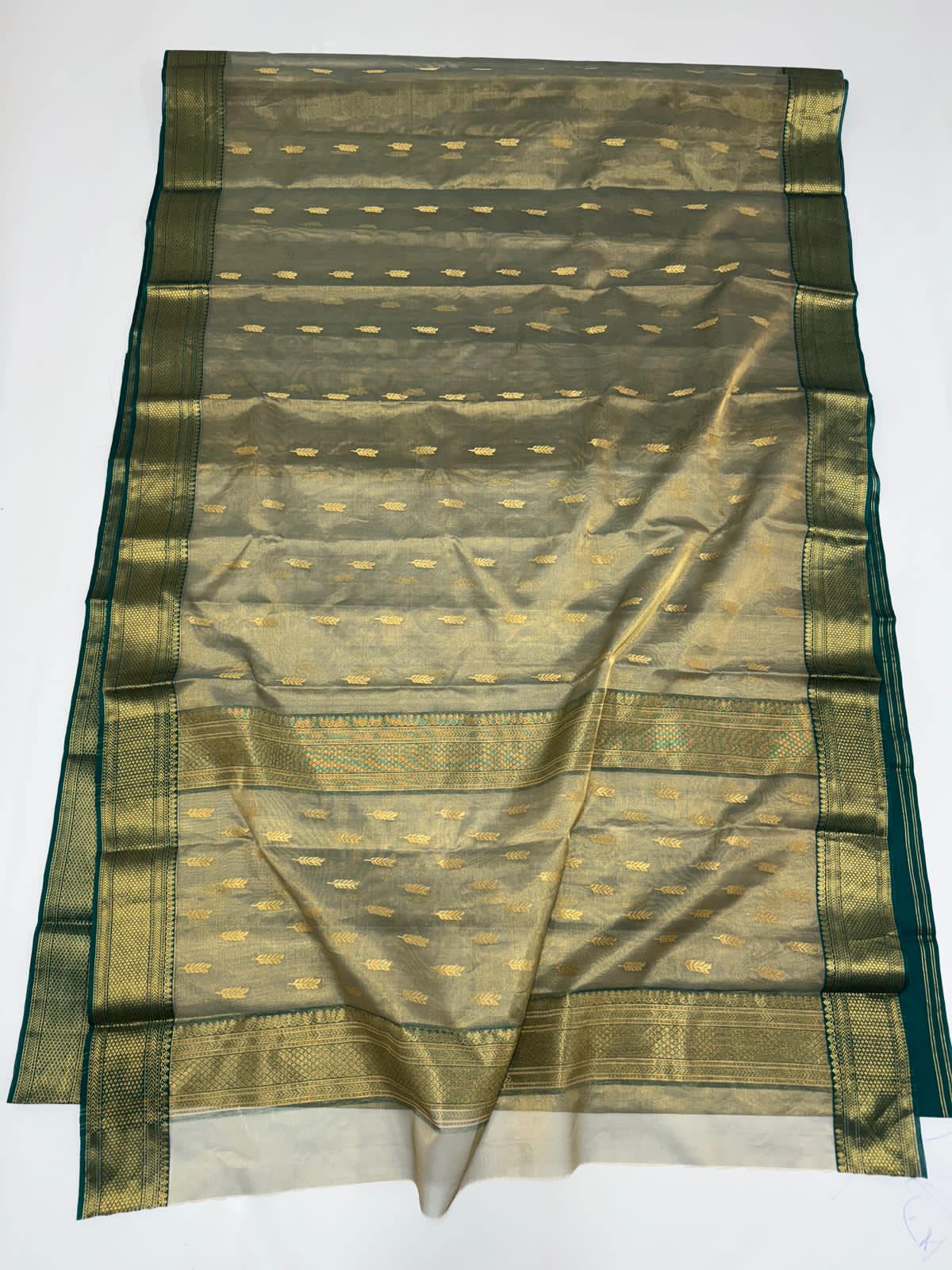 Dark green chanderi tissue silk sarees