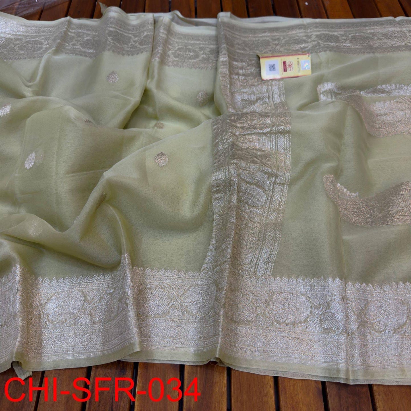 Pastel green pure banarasi georgette chiffon sarees