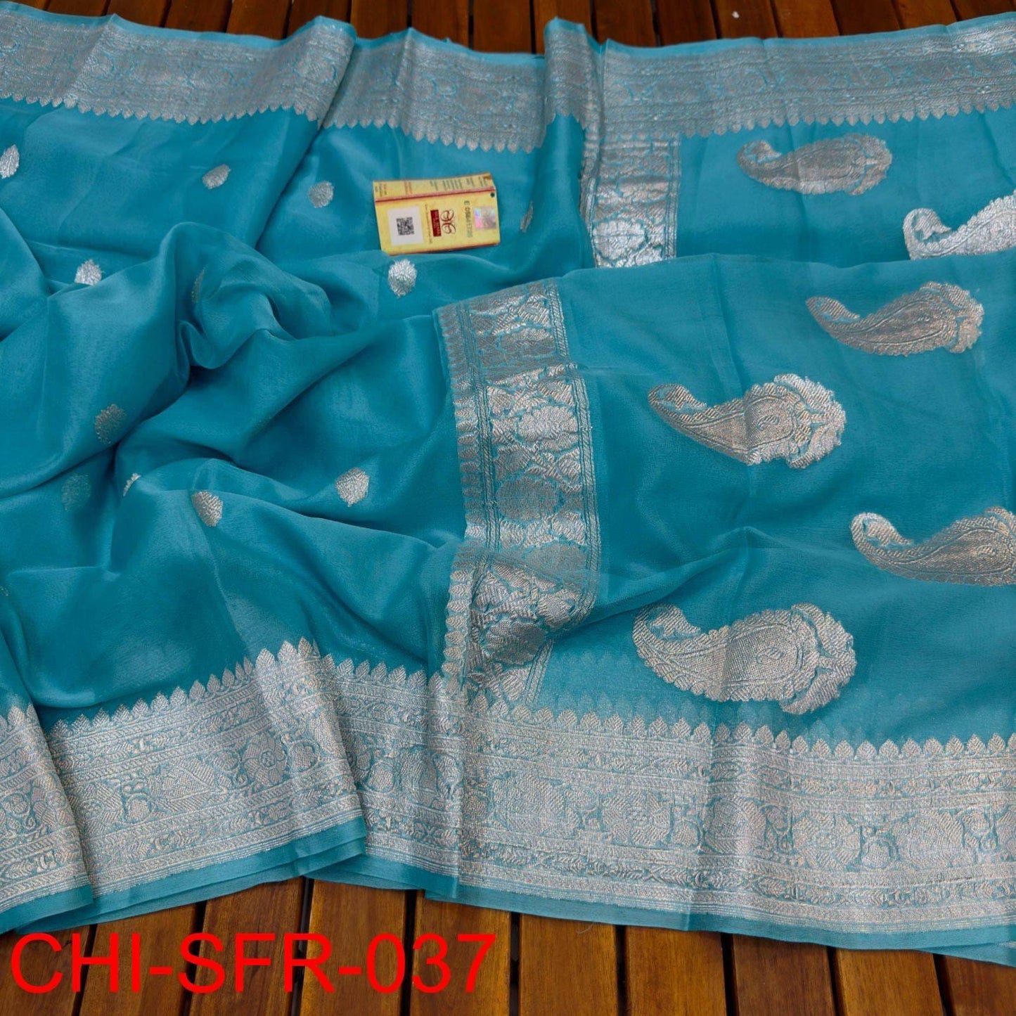 Sky blue pure banarasi georgette chiffon sarees