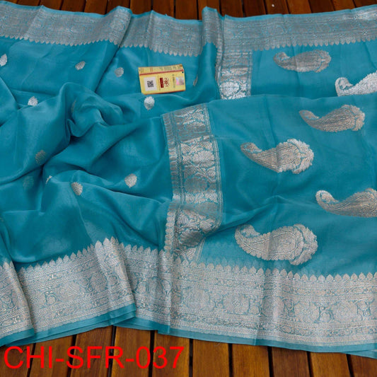 Sky blue pure banarasi georgette chiffon sarees