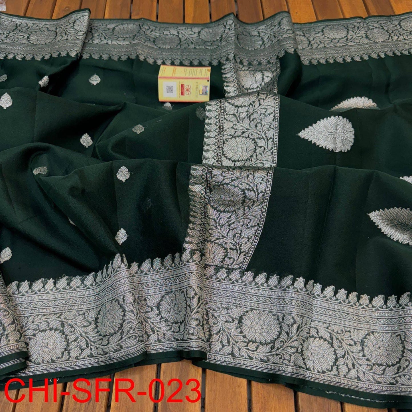 Bottle green pure banarasi georgette chiffon sarees