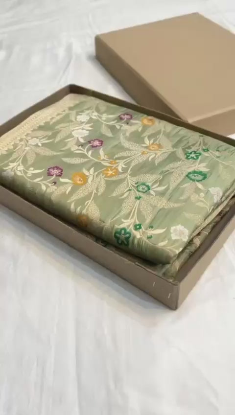 Pastel pure banarasi katan silk sarees