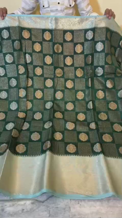 Banarasi semi katan silk sarees with chokdi design