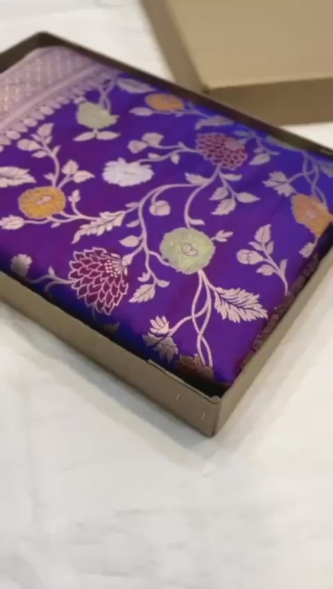 Dark purple pure banarasi katan silk sarees
