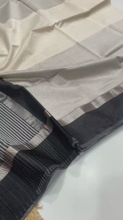 Off White and Black Maheshwari silk sarees