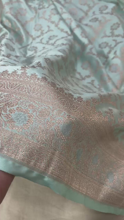 Pastel turquoise pure banarasi mashru silk sarees